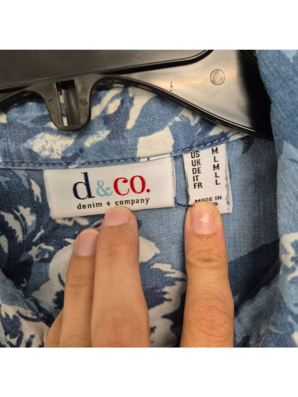 Denim & Co. Women's Floral Blue Cottage Core Button-Up Long Sleeve Top - Picture 3 of 6
